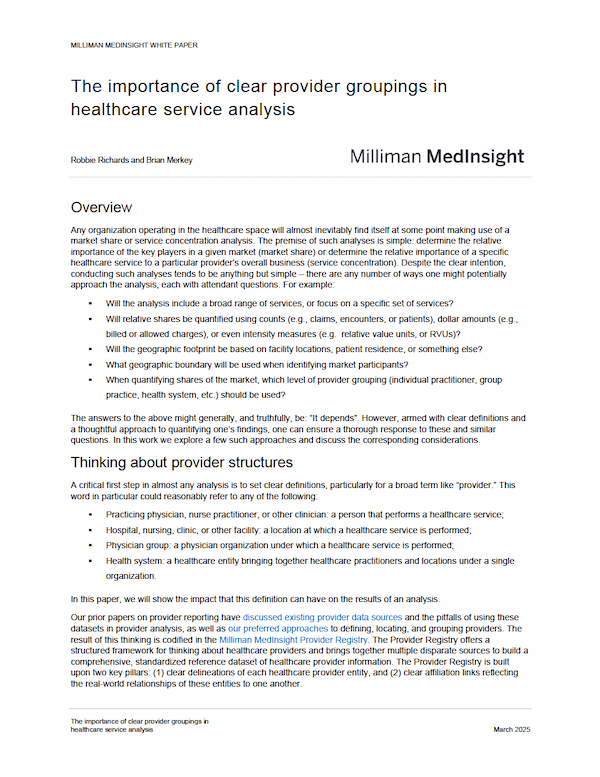 White paper: The importance of clear provider groupings in healthcare service analysis