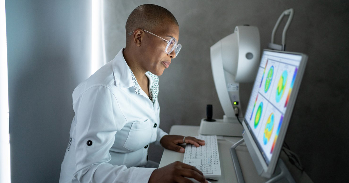 Healthcare worker on computer